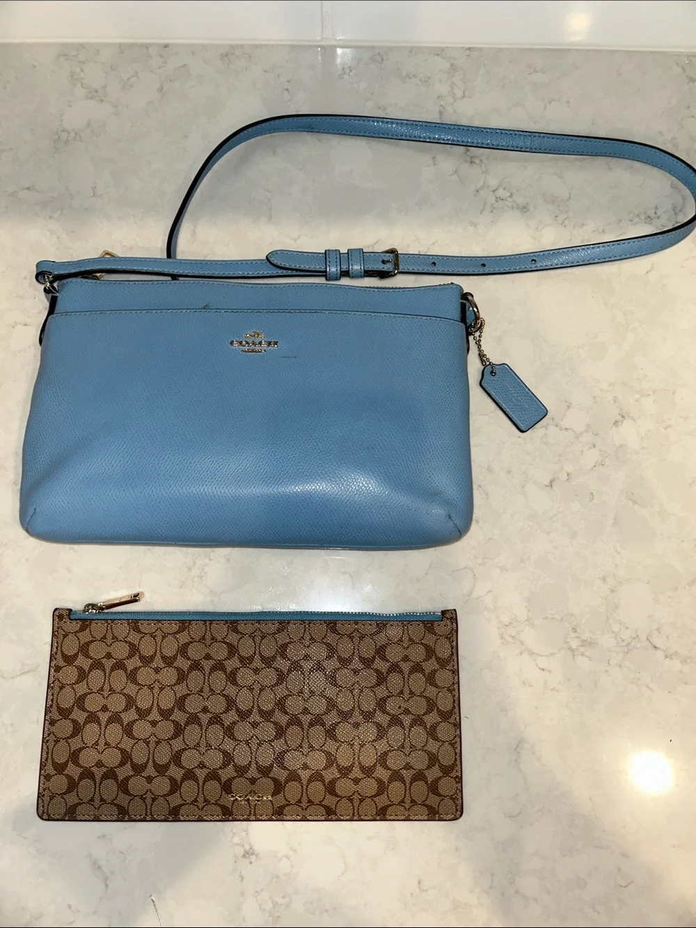 COACH F52881 blue Crossgrain leather crossbody bag